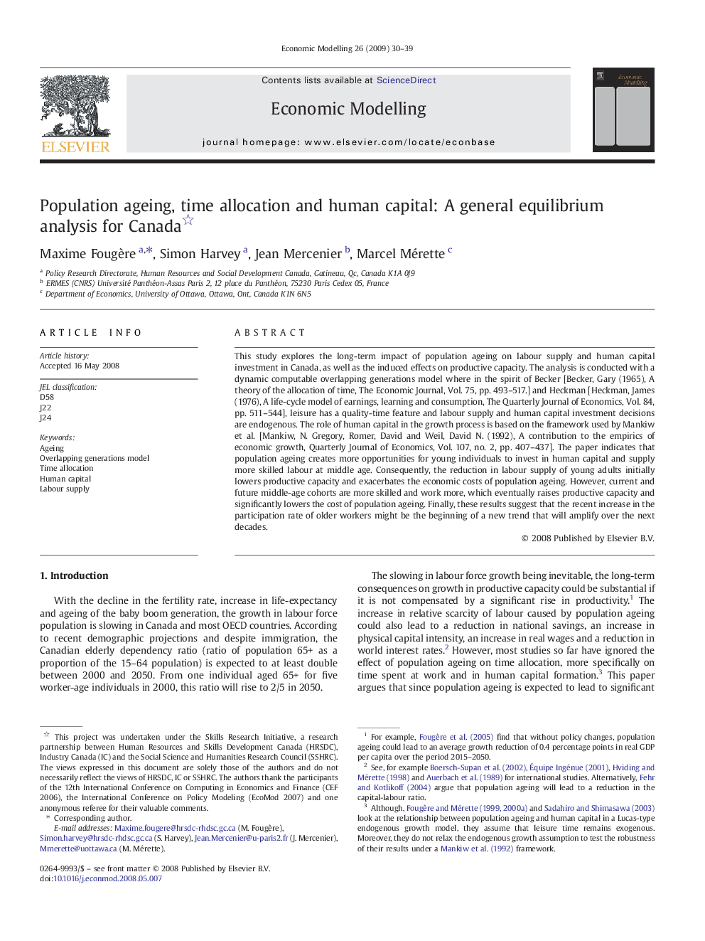 Population ageing, time allocation and human capital: A general equilibrium analysis for Canada