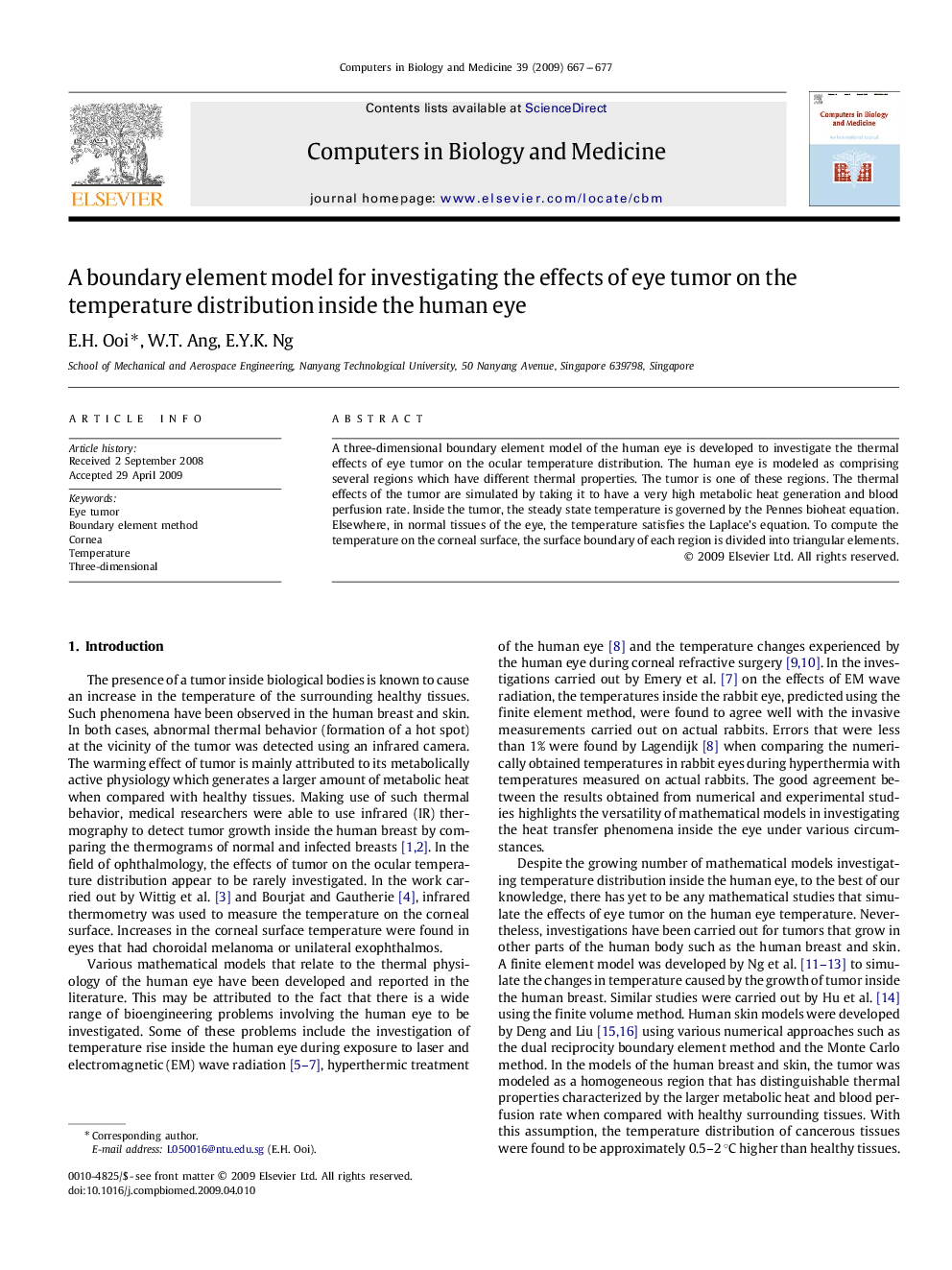 A boundary element model for investigating the effects of eye tumor on the temperature distribution inside the human eye