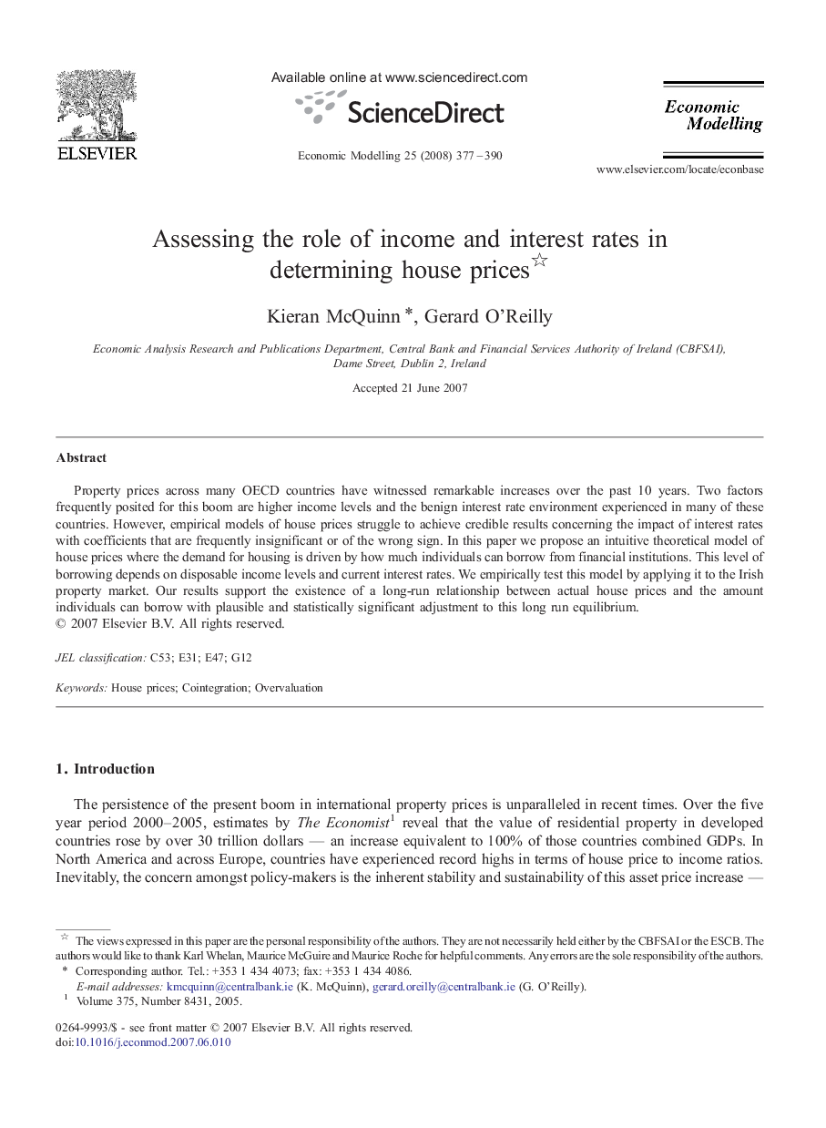 Assessing the role of income and interest rates in determining house prices