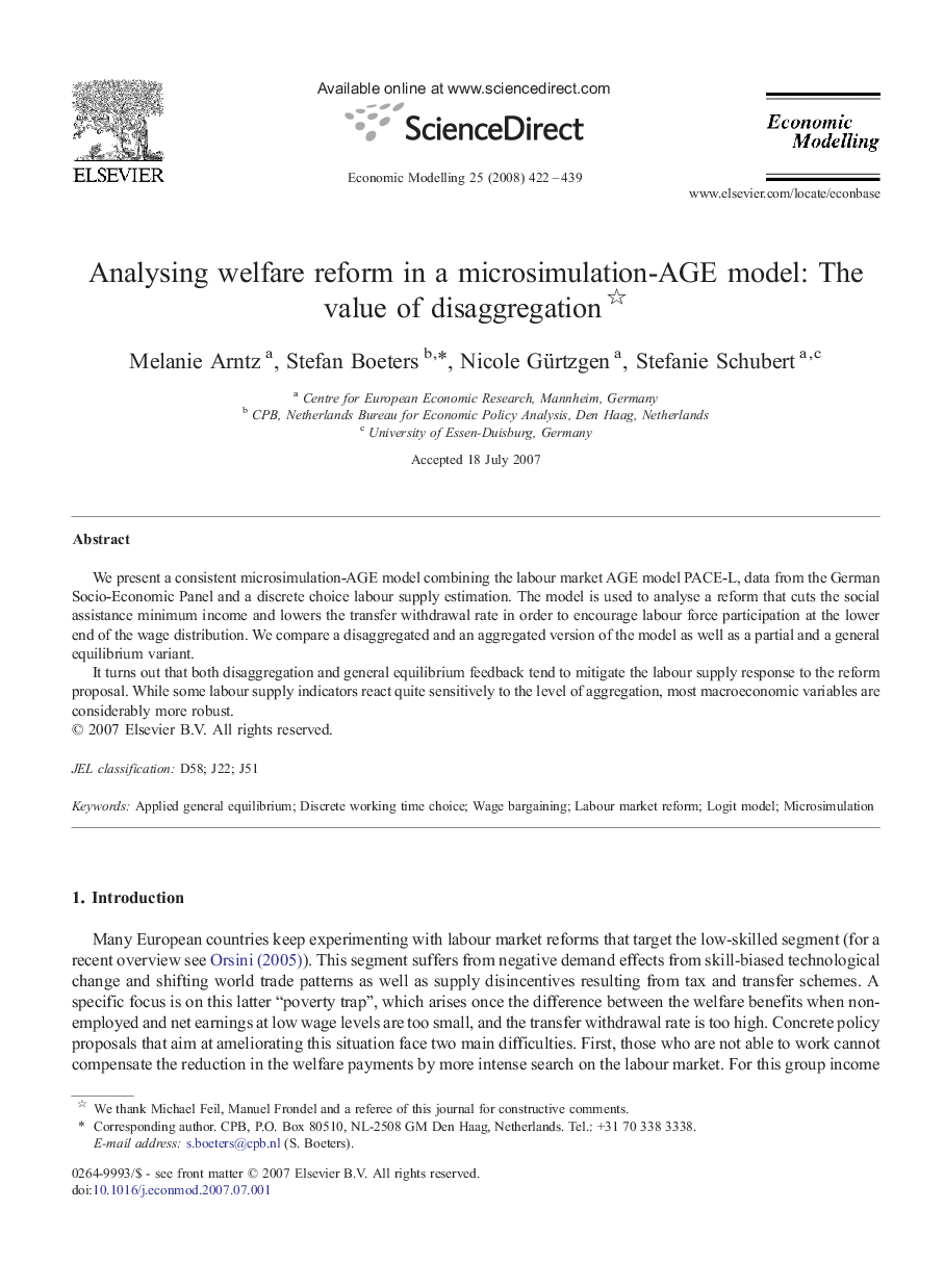 Analysing welfare reform in a microsimulation-AGE model: The value of disaggregation