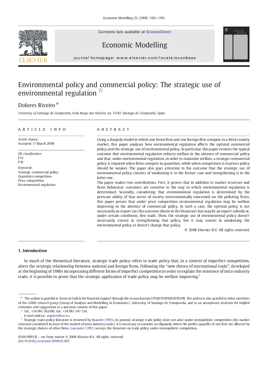 Environmental policy and commercial policy: The strategic use of environmental regulation