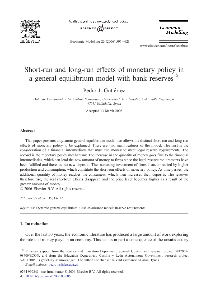 Short-run and long-run effects of monetary policy in a general equilibrium model with bank reserves