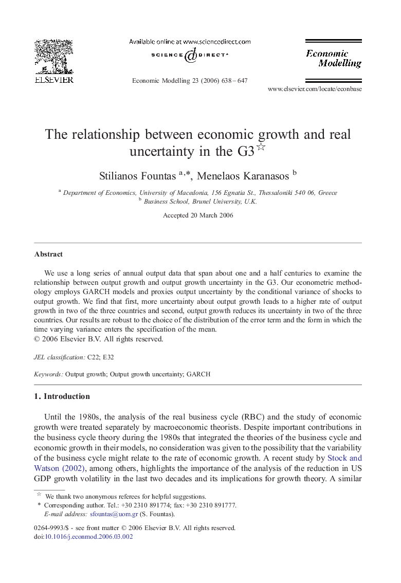 The relationship between economic growth and real uncertainty in the G3