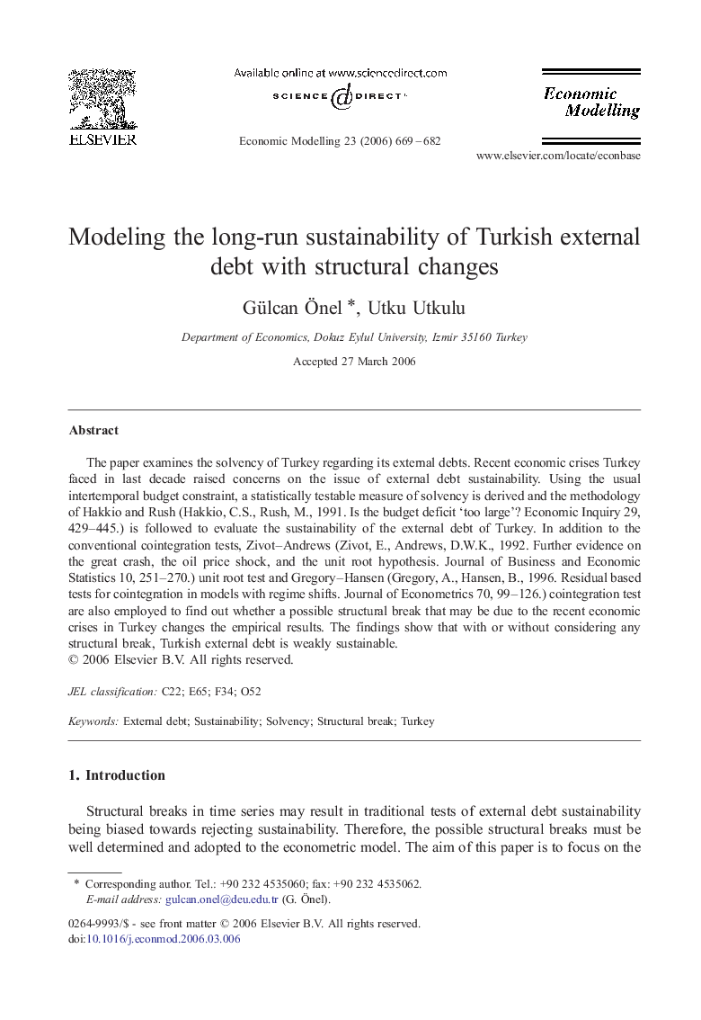 Modeling the long-run sustainability of Turkish external debt with structural changes