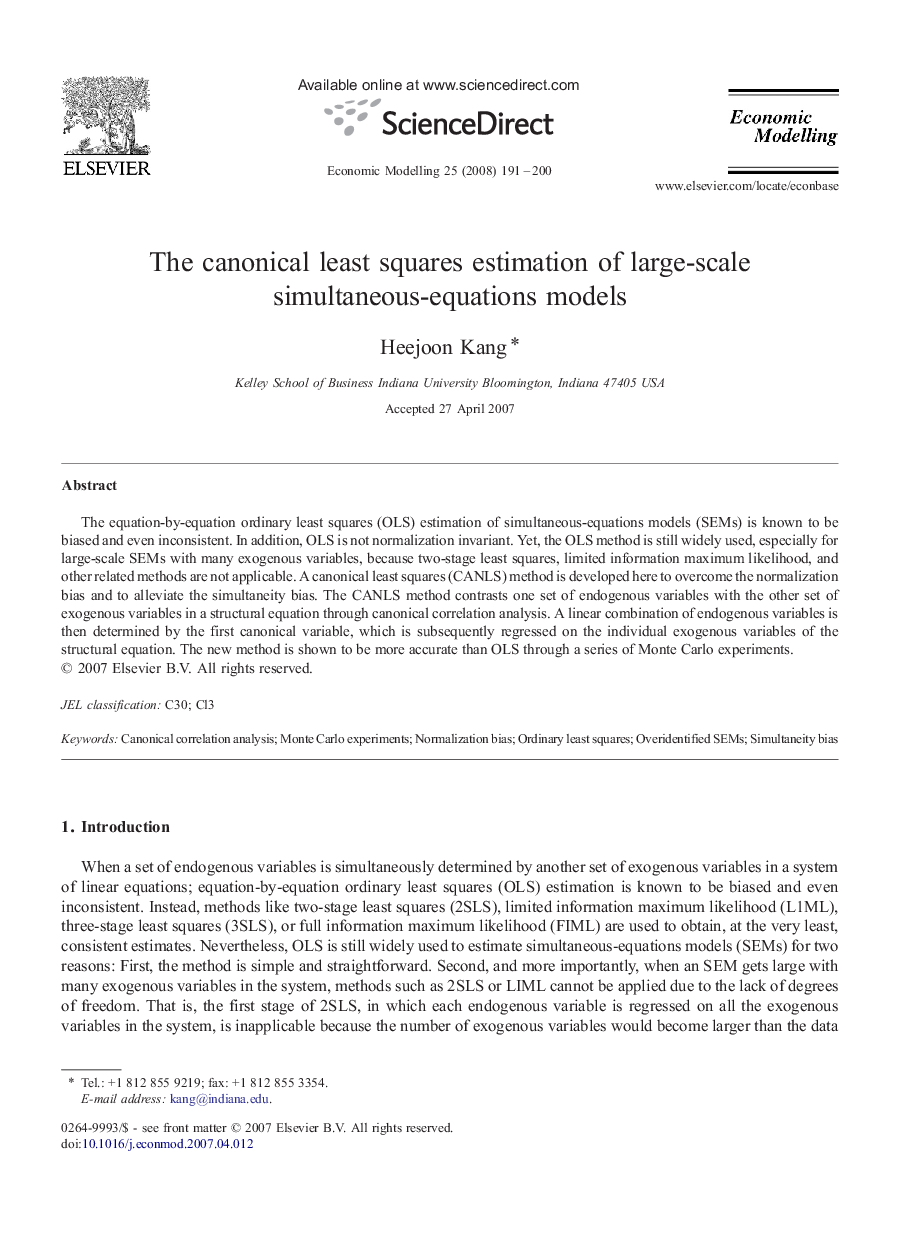 The canonical least squares estimation of large-scale simultaneous-equations models