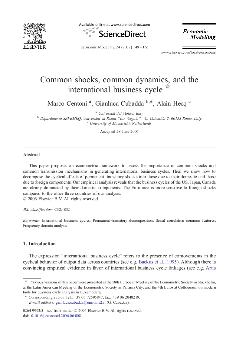 Common shocks, common dynamics, and the international business cycle