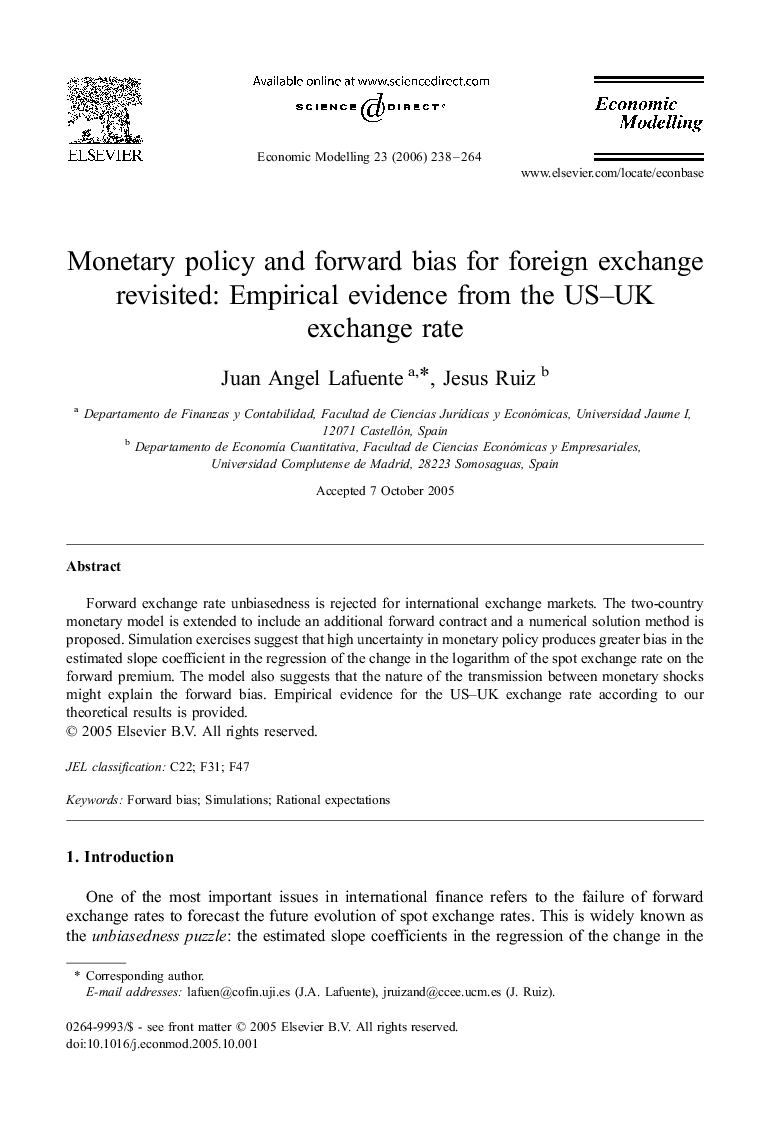 Monetary policy and forward bias for foreign exchange revisited: Empirical evidence from the US-UK exchange rate