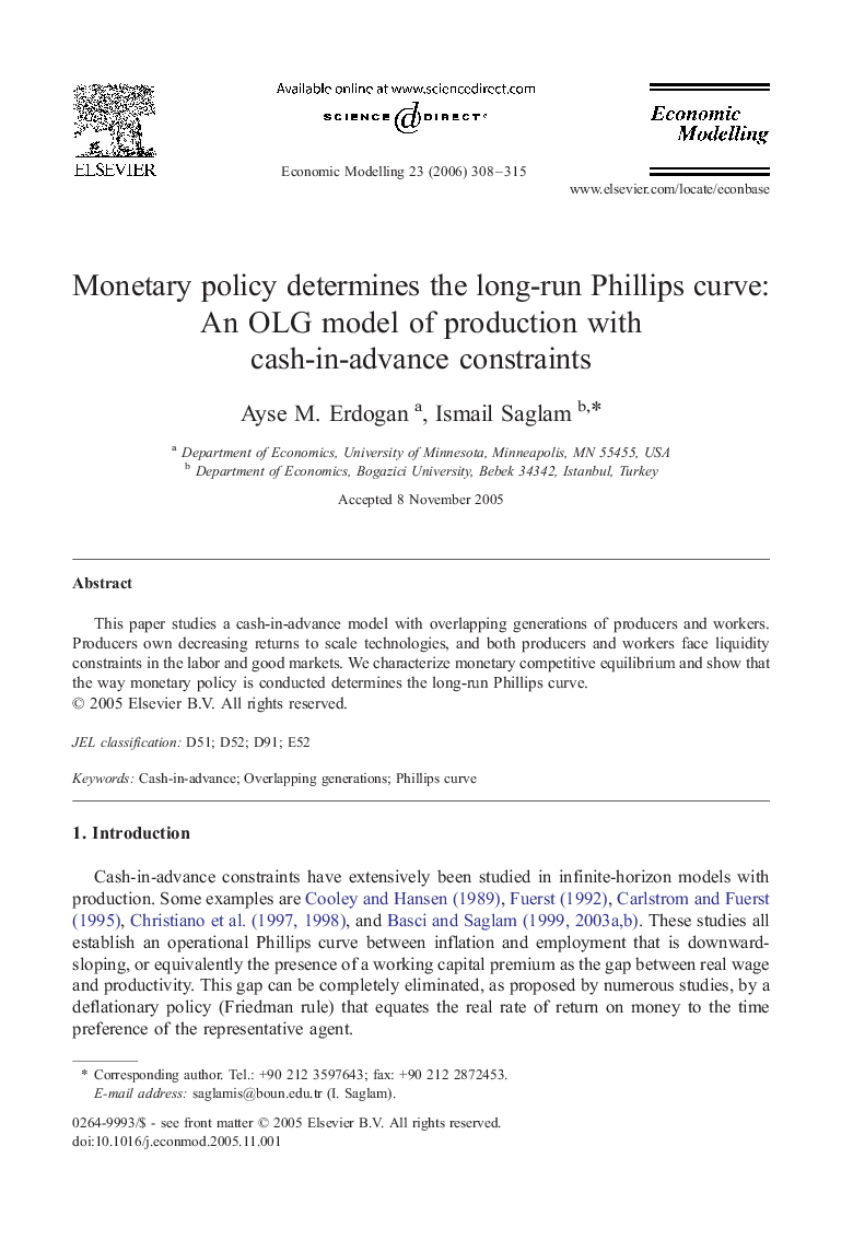 Monetary policy determines the long-run Phillips curve: An OLG model of production with cash-in-advance constraints