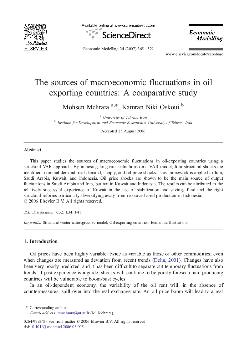 The sources of macroeconomic fluctuations in oil exporting countries: A comparative study