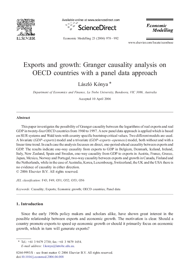 Exports and growth: Granger causality analysis on OECD countries with a panel data approach