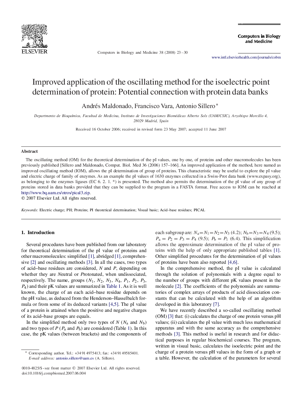 Improved application of the oscillating method for the isoelectric point determination of protein: Potential connection with protein data banks