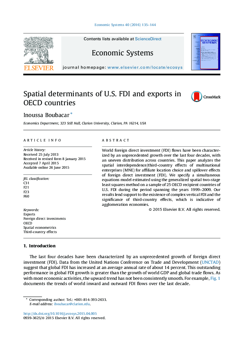 Spatial determinants of U.S. FDI and exports in OECD countries