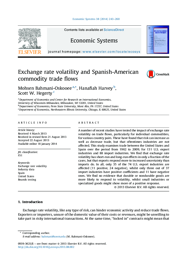 Exchange rate volatility and Spanish-American commodity trade flows