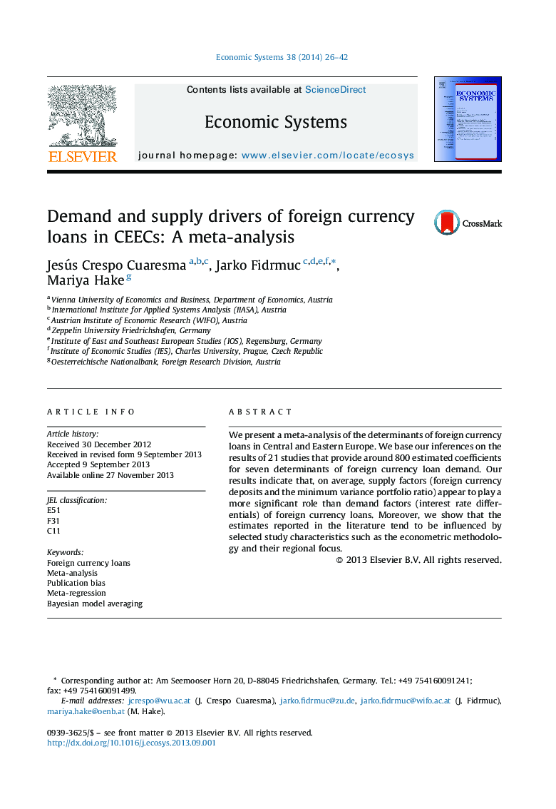 Demand and supply drivers of foreign currency loans in CEECs: A meta-analysis