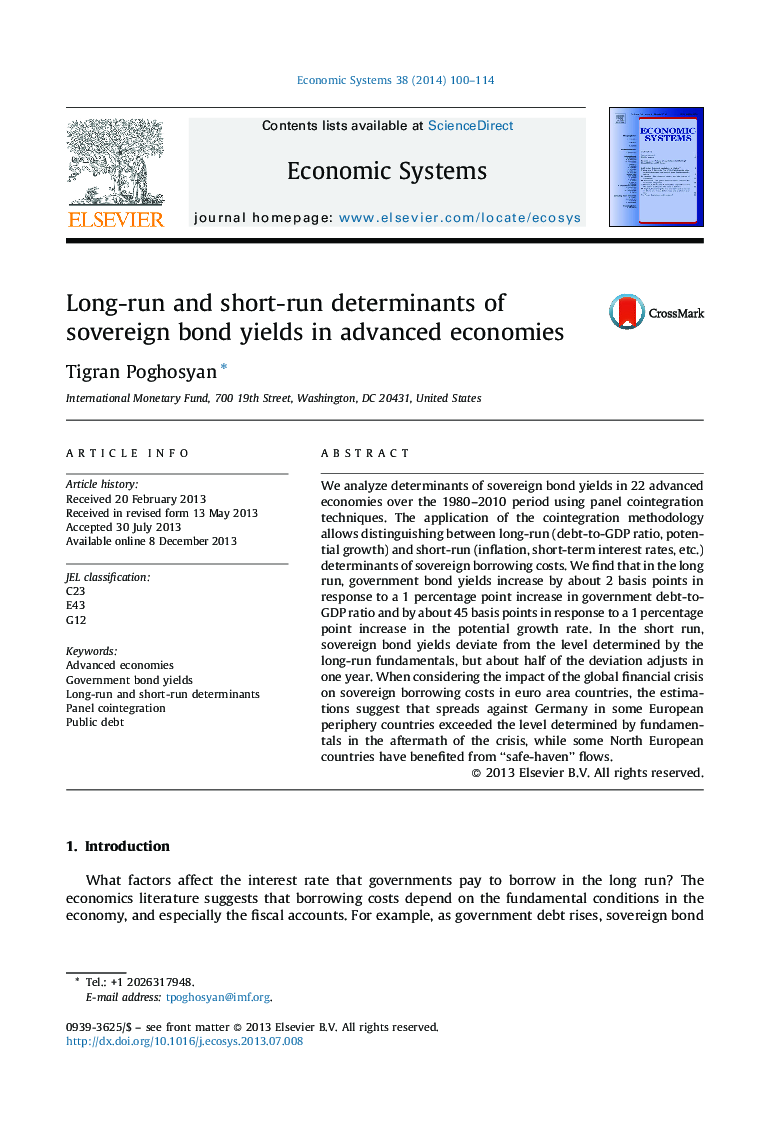 Long-run and short-run determinants of sovereign bond yields in advanced economies