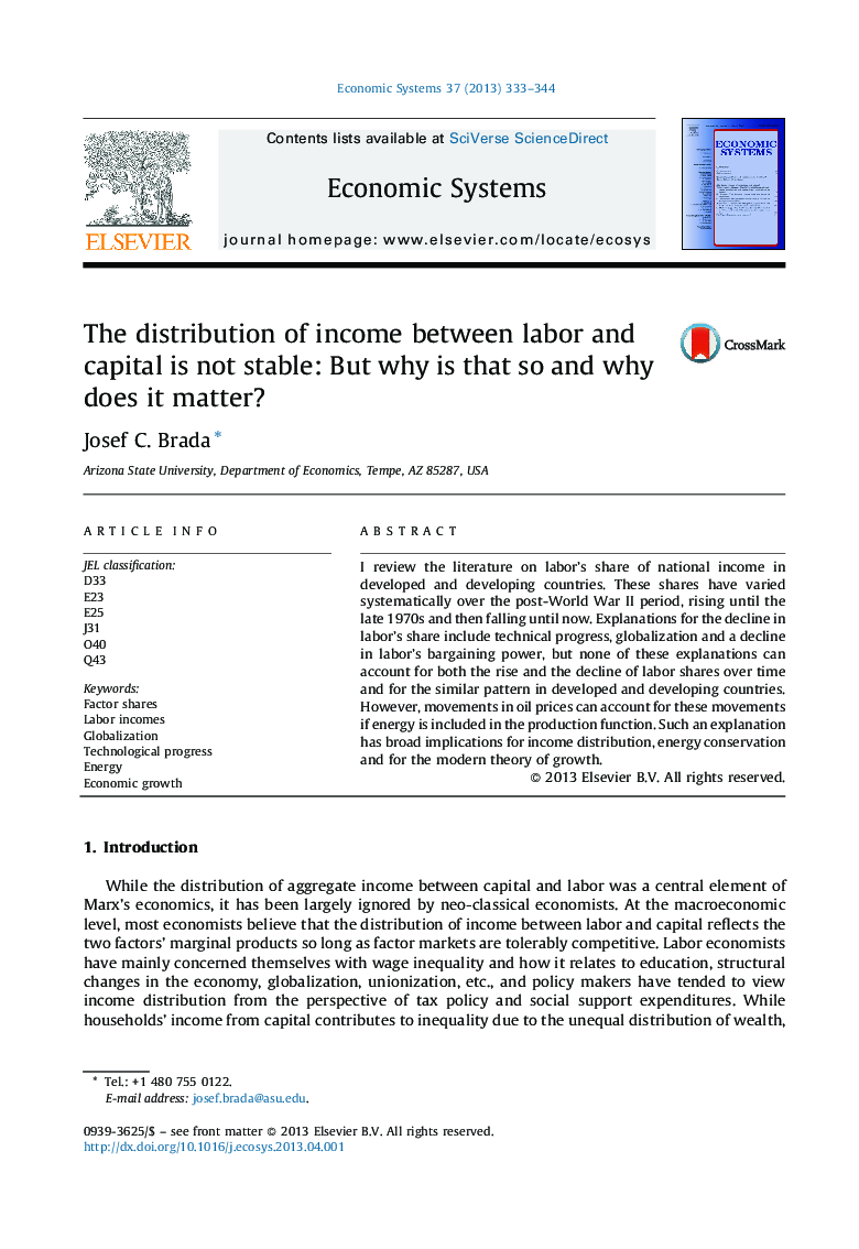 The distribution of income between labor and capital is not stable: But why is that so and why does it matter?