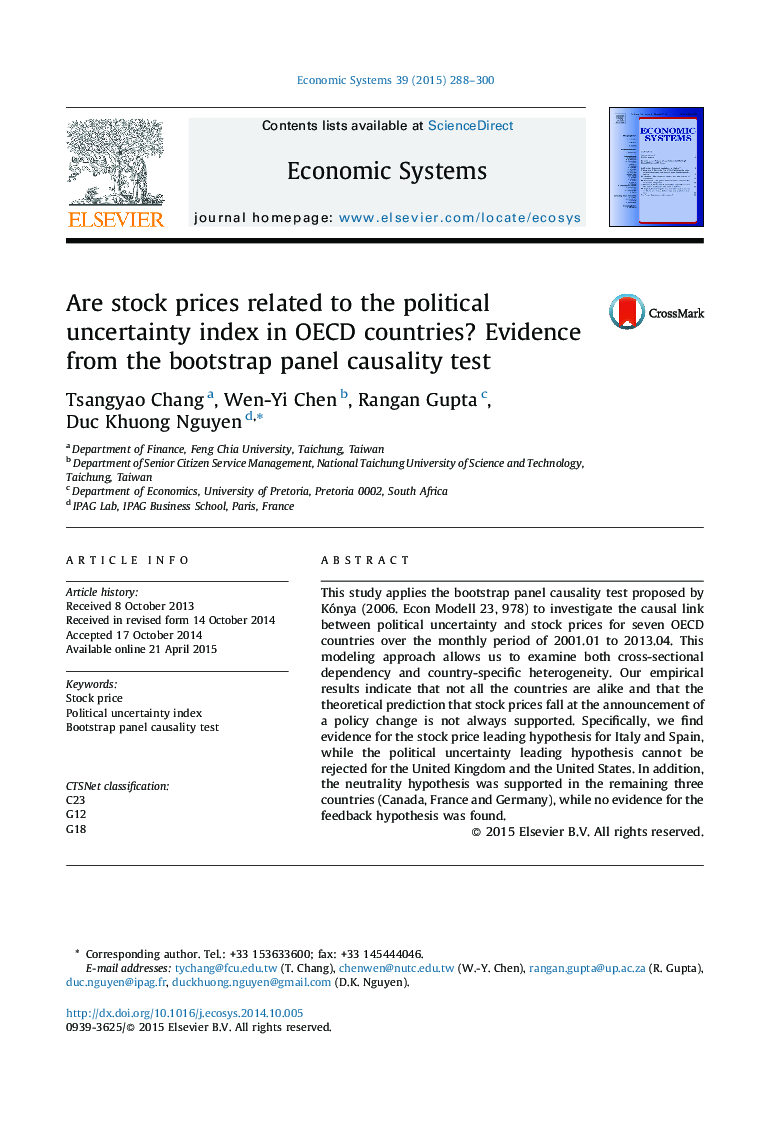 Are stock prices related to the political uncertainty index in OECD countries? Evidence from the bootstrap panel causality test