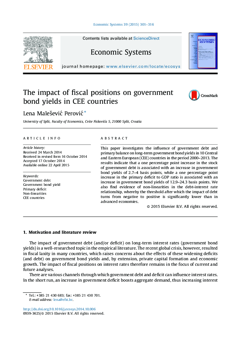 The impact of fiscal positions on government bond yields in CEE countries