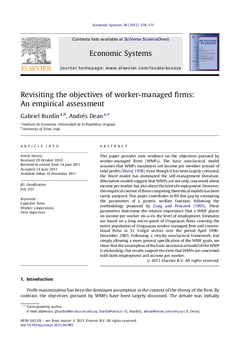 Revisiting the objectives of worker-managed firms: An empirical assessment