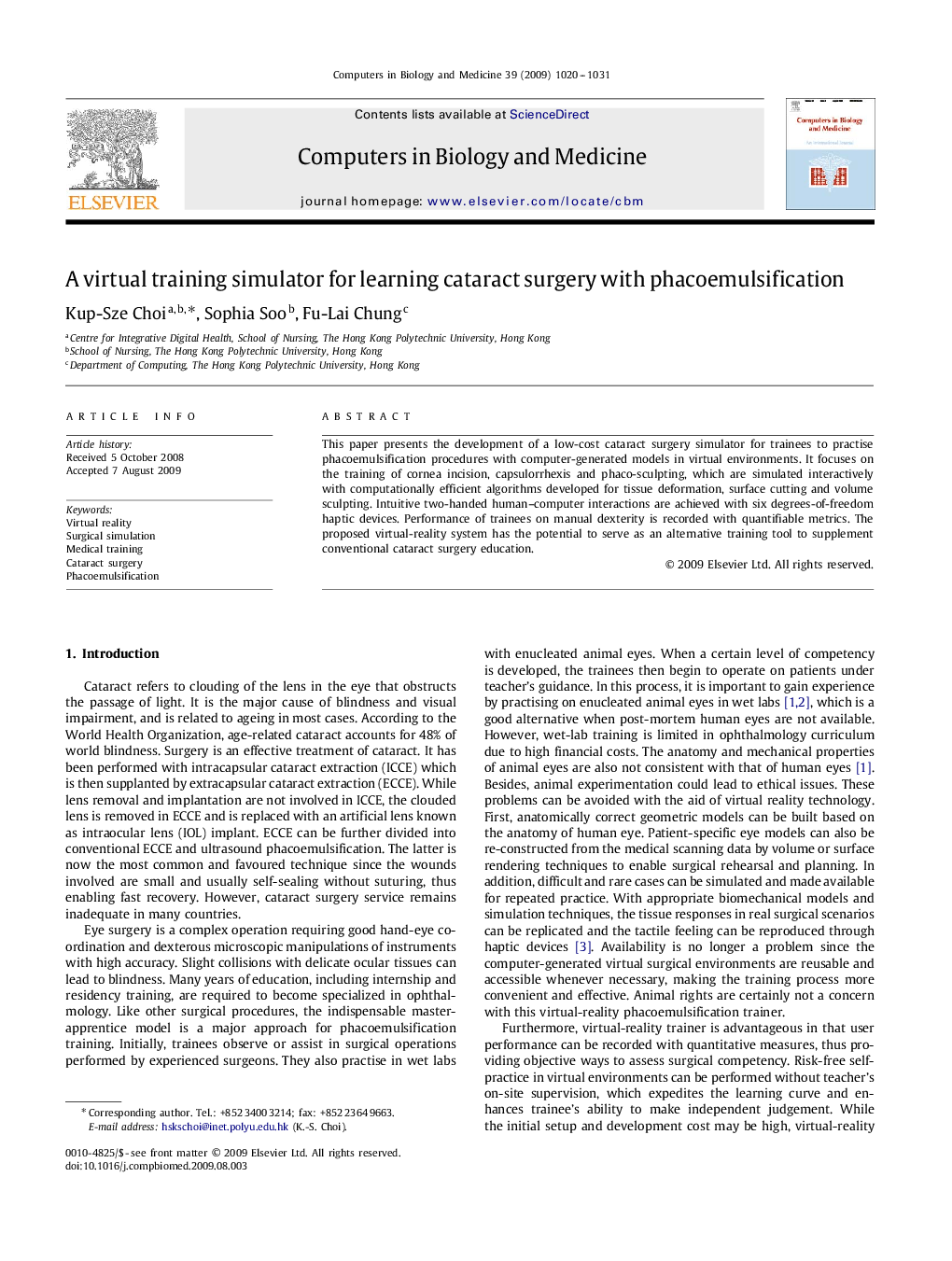 A virtual training simulator for learning cataract surgery with phacoemulsification