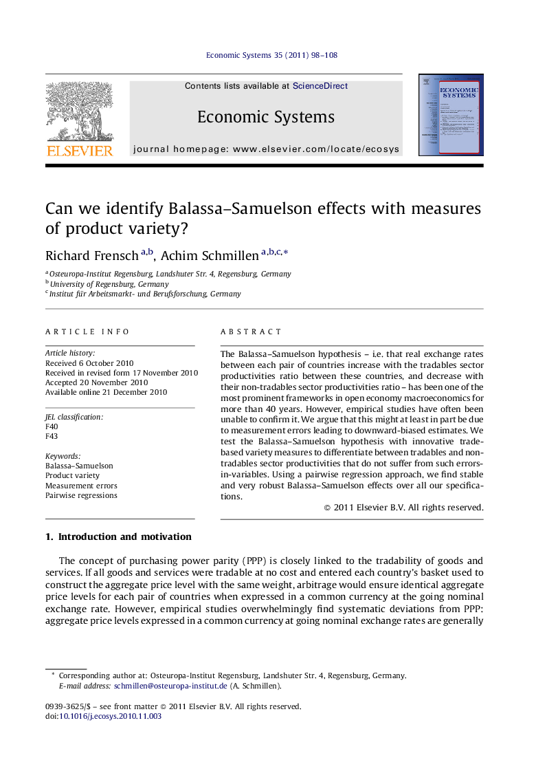 Can we identify Balassa-Samuelson effects with measures of product variety?