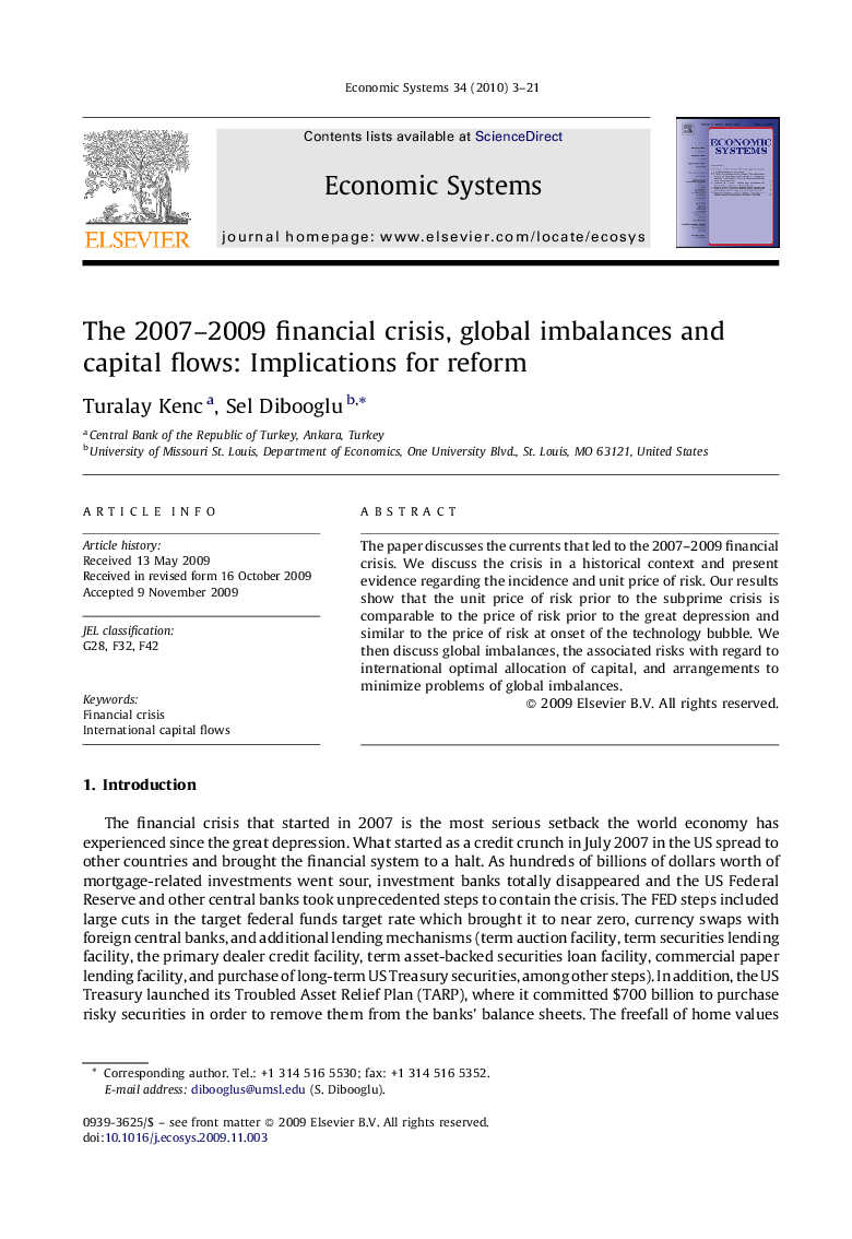 The 2007-2009 financial crisis, global imbalances and capital flows: Implications for reform