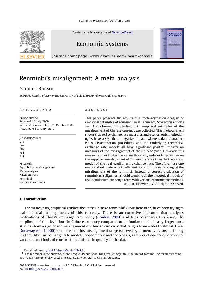 Renminbi's misalignment: A meta-analysis