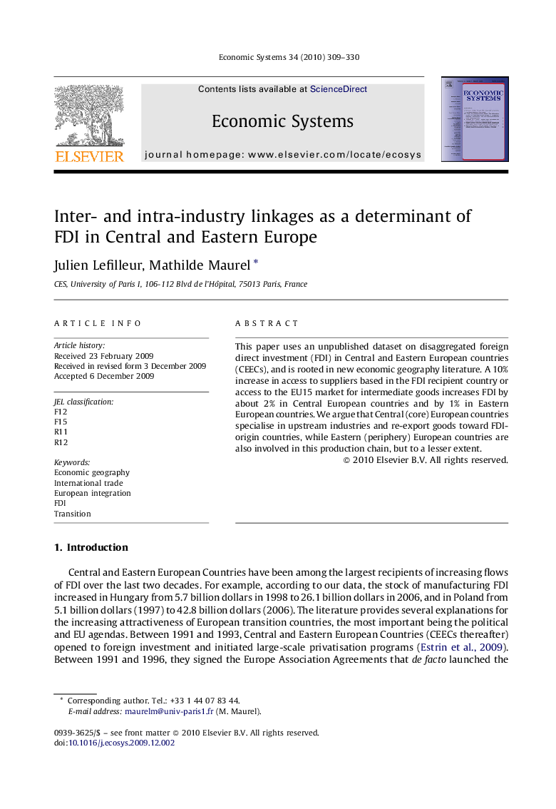 Inter- and intra-industry linkages as a determinant of FDI in Central and Eastern Europe