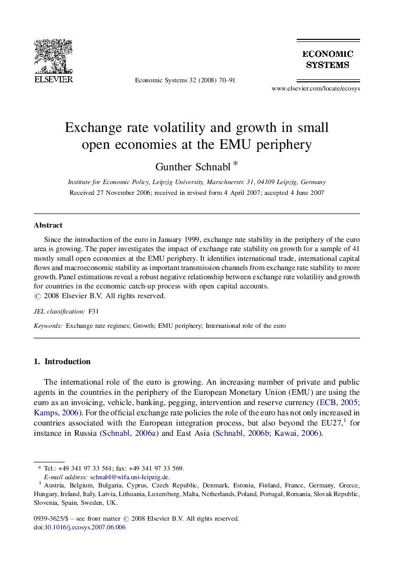 Exchange rate volatility and growth in small open economies at the EMU periphery