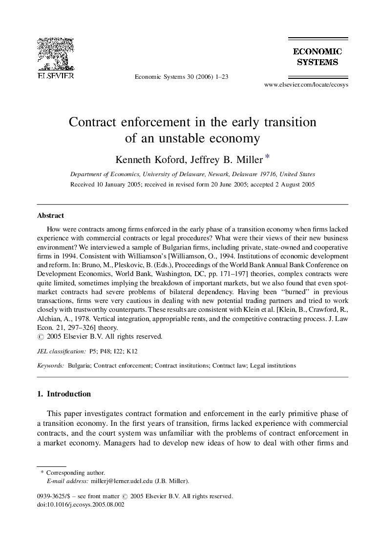 Contract enforcement in the early transition of an unstable economy