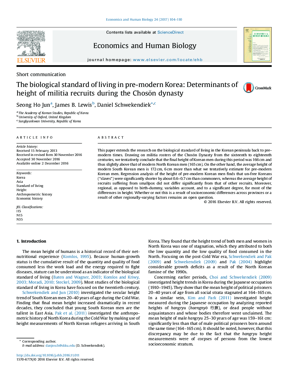 The biological standard of living in pre-modern Korea: Determinants of height of militia recruits during the ChosÅn dynasty