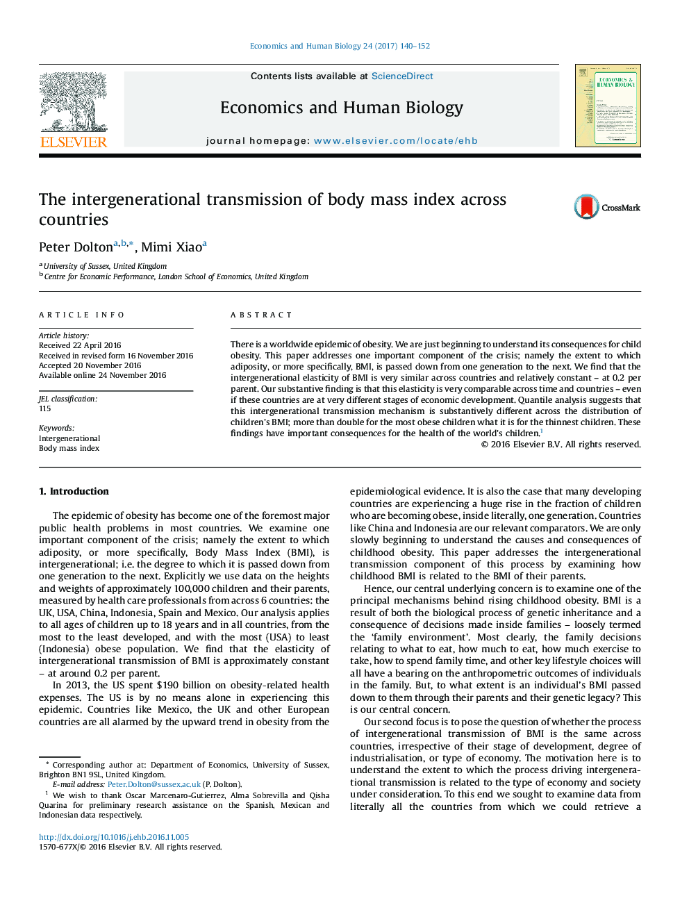 The intergenerational transmission of body mass index across countries