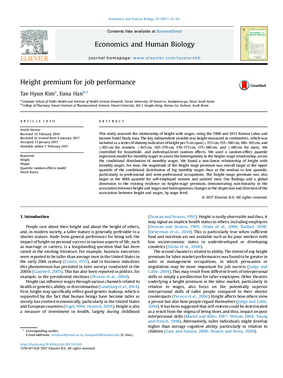 Height premium for job performance