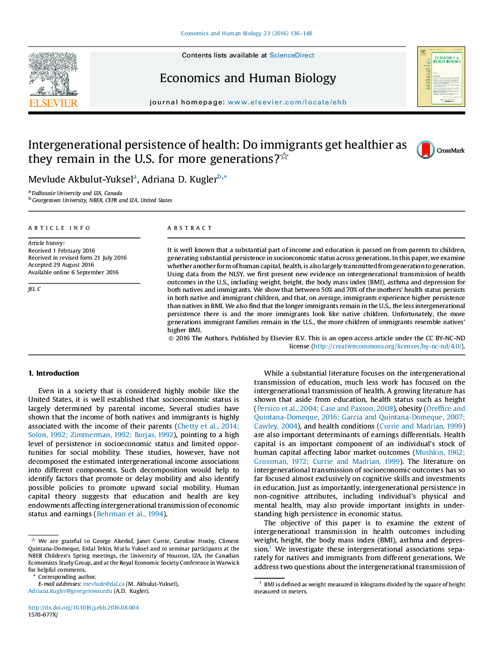 Intergenerational persistence of health: Do immigrants get healthier as they remain in the U.S. for more generations?