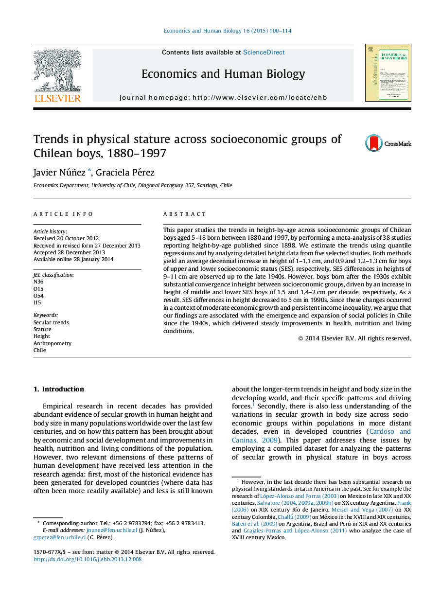 Trends in physical stature across socioeconomic groups of Chilean boys, 1880-1997