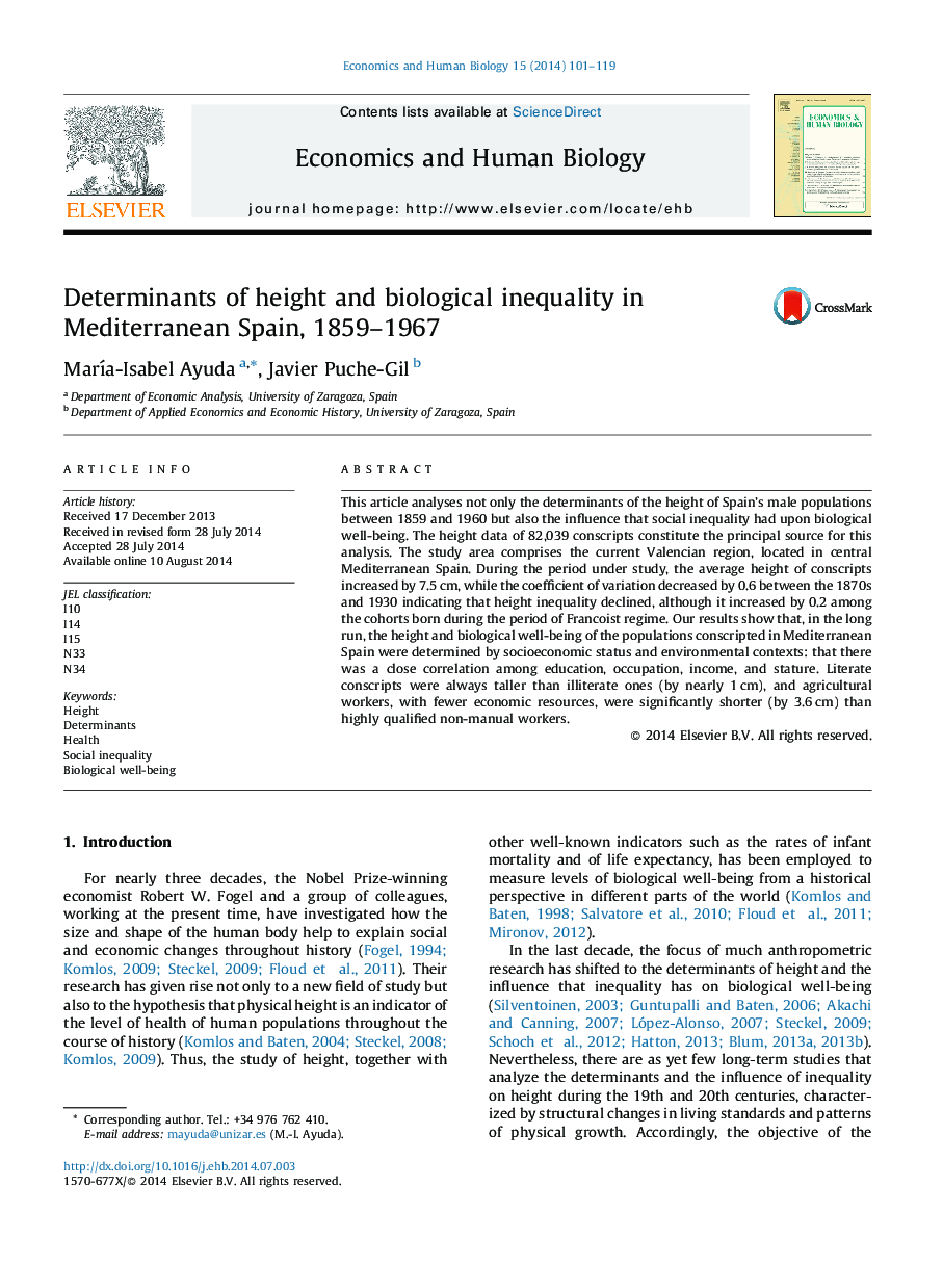 Determinants of height and biological inequality in Mediterranean Spain, 1859-1967