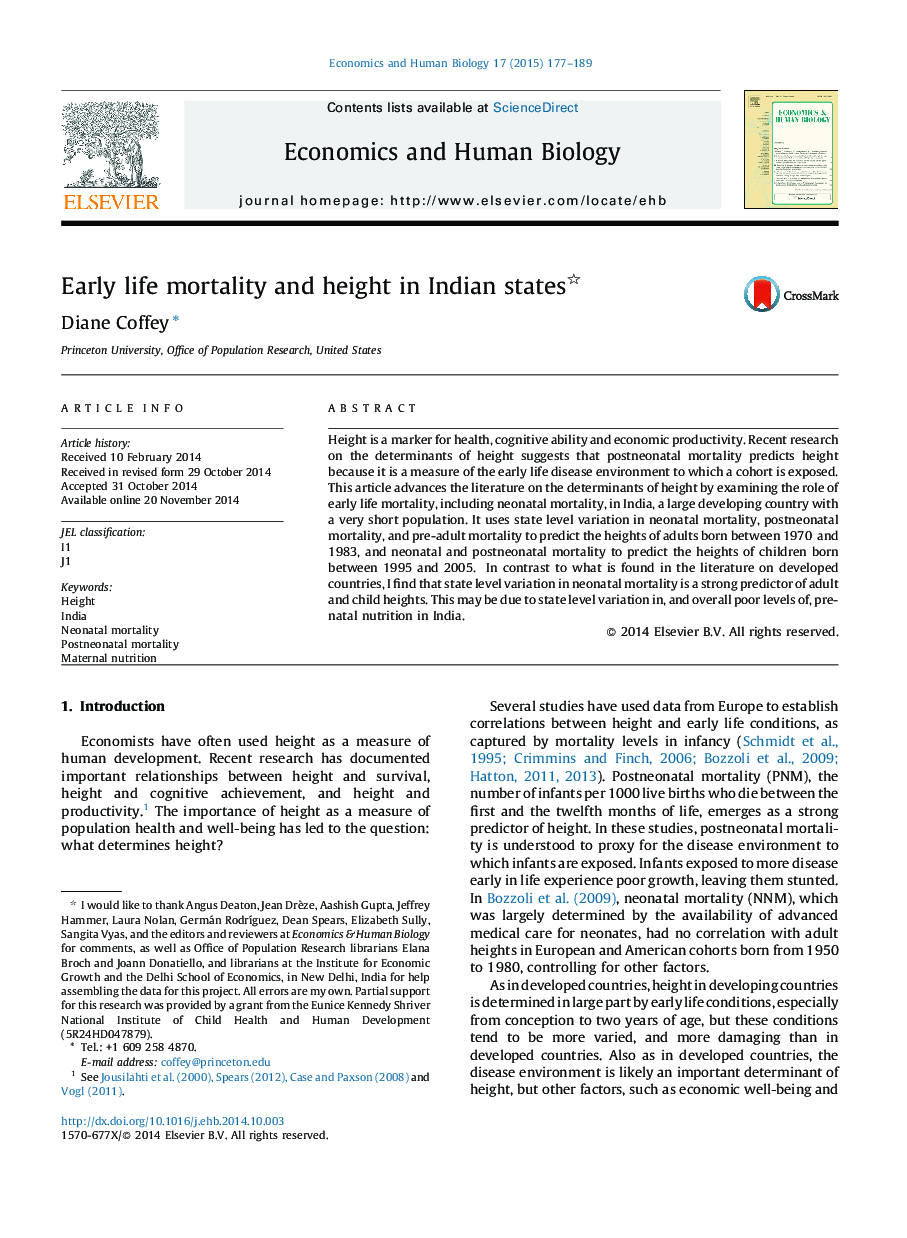 Early life mortality and height in Indian states