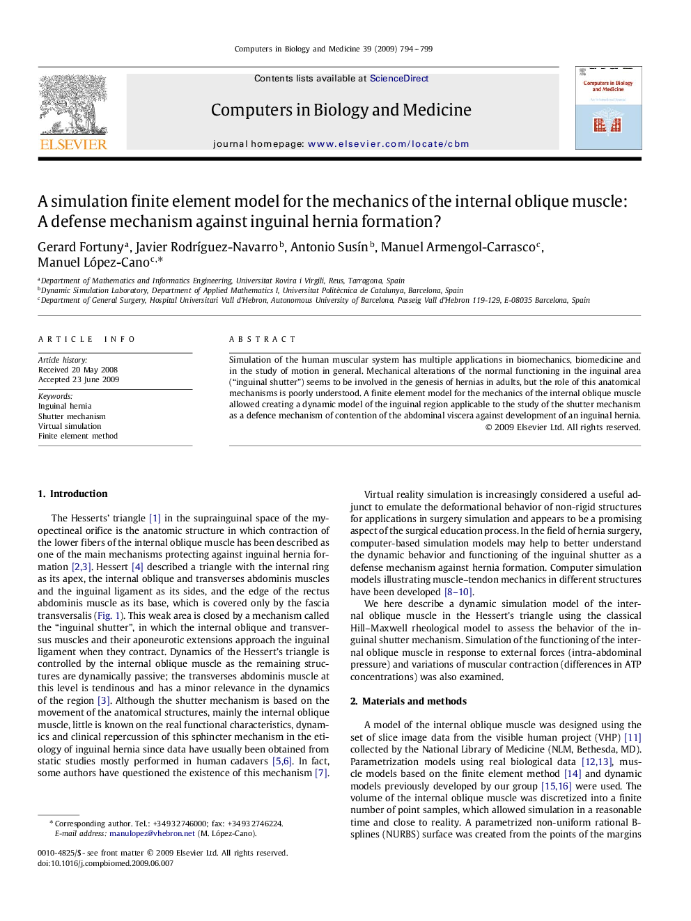 A simulation finite element model for the mechanics of the internal oblique muscle: A defense mechanism against inguinal hernia formation?