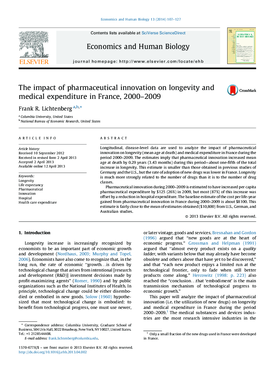 The impact of pharmaceutical innovation on longevity and medical expenditure in France, 2000-2009