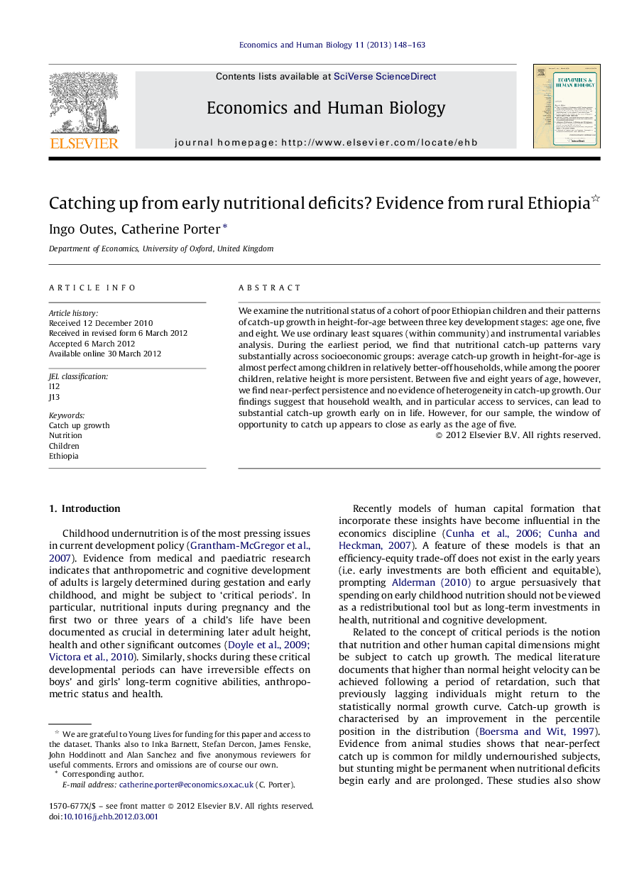 Catching up from early nutritional deficits? Evidence from rural Ethiopia