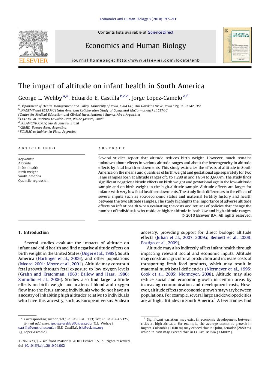 The impact of altitude on infant health in South America