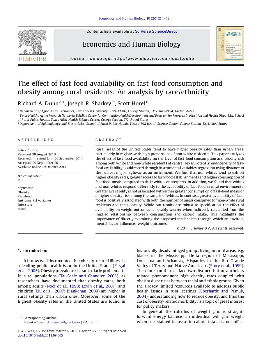 The effect of fast-food availability on fast-food consumption and obesity among rural residents: An analysis by race/ethnicity