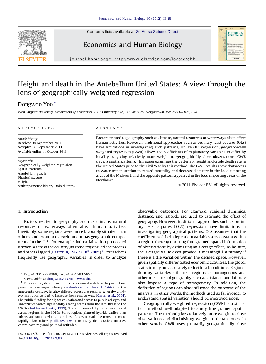 Height and death in the Antebellum United States: A view through the lens of geographically weighted regression