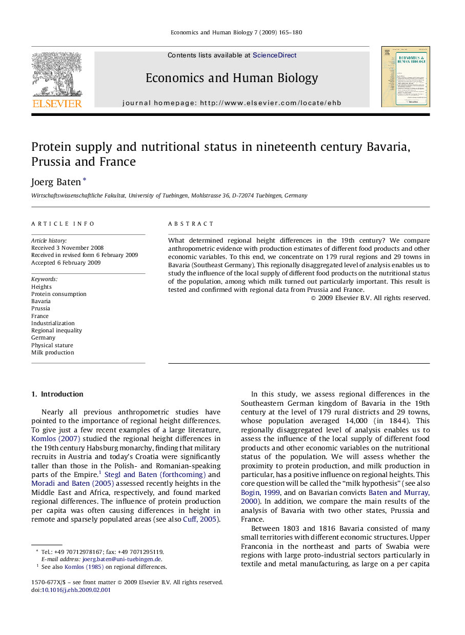 Protein supply and nutritional status in nineteenth century Bavaria, Prussia and France