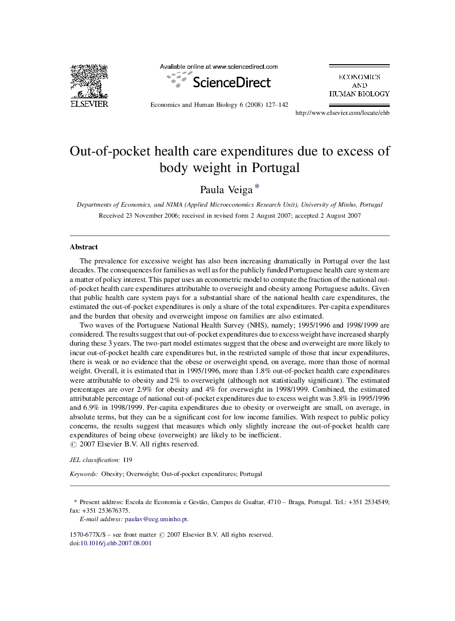 Out-of-pocket health care expenditures due to excess of body weight in Portugal