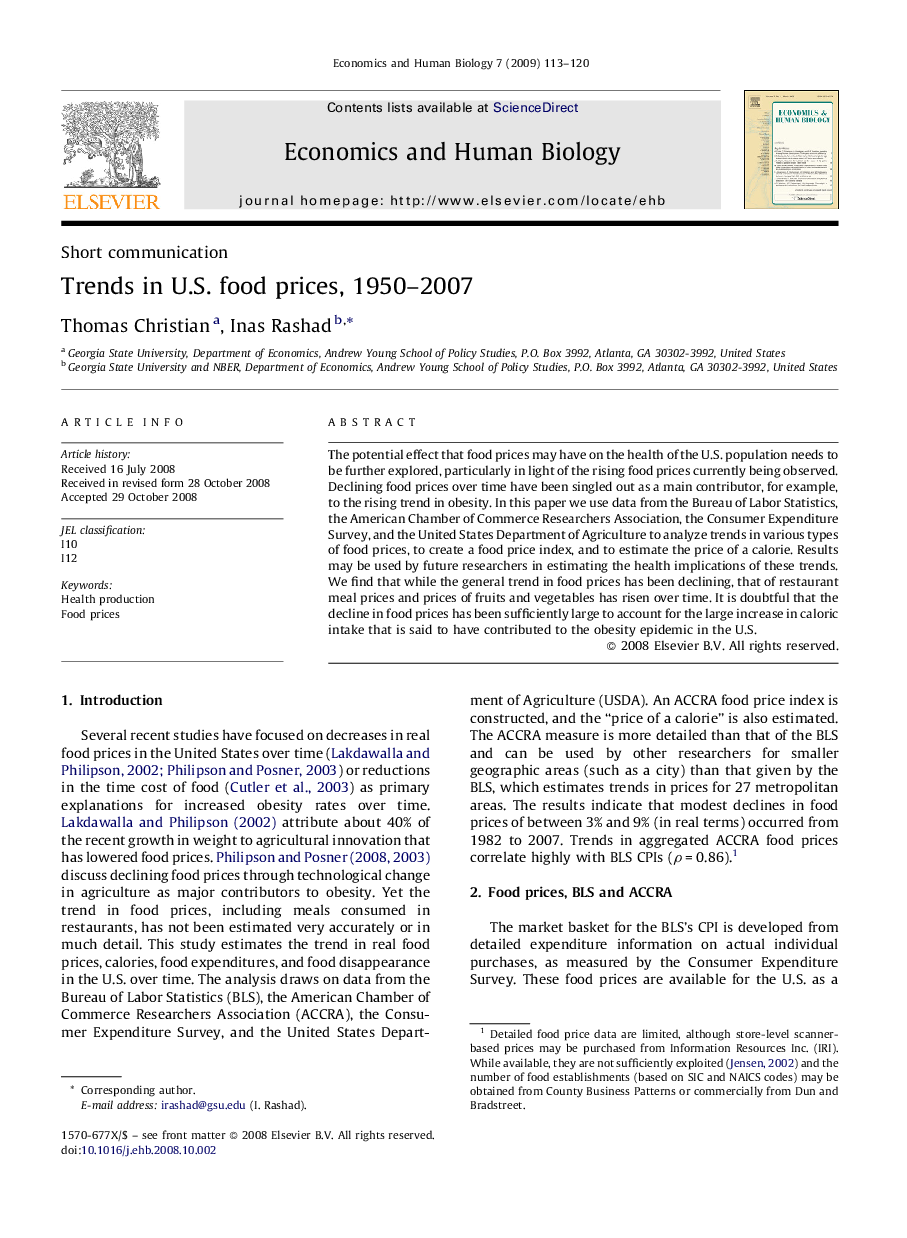 Trends in U.S. food prices, 1950-2007