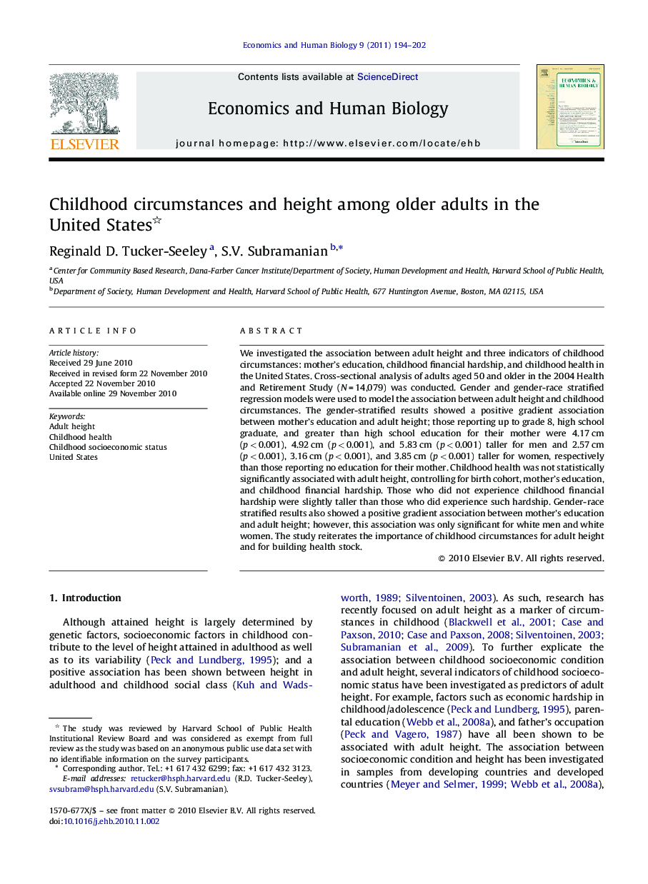 Childhood circumstances and height among older adults in the United States