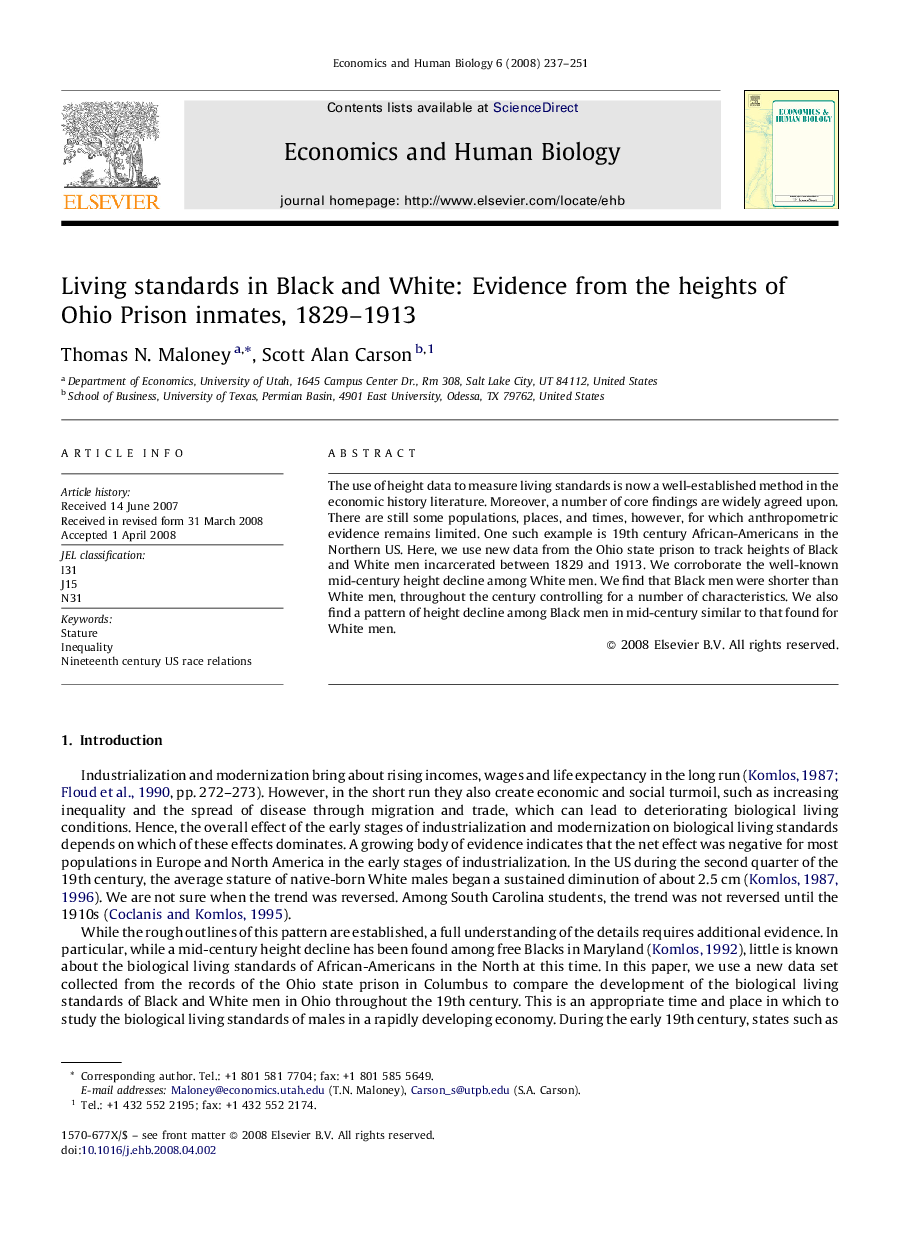 Living standards in Black and White: Evidence from the heights of Ohio Prison inmates, 1829-1913