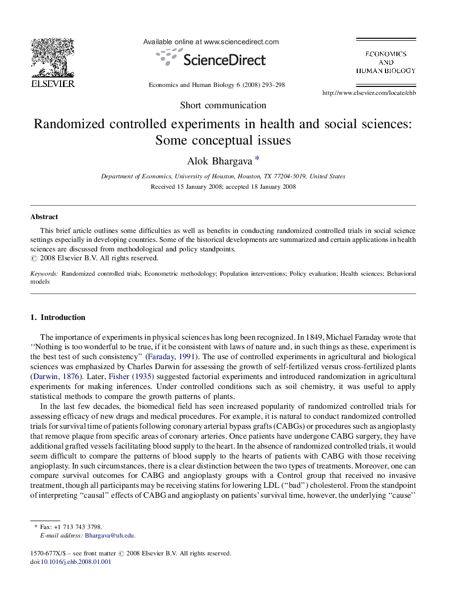 Randomized controlled experiments in health and social sciences: Some conceptual issues