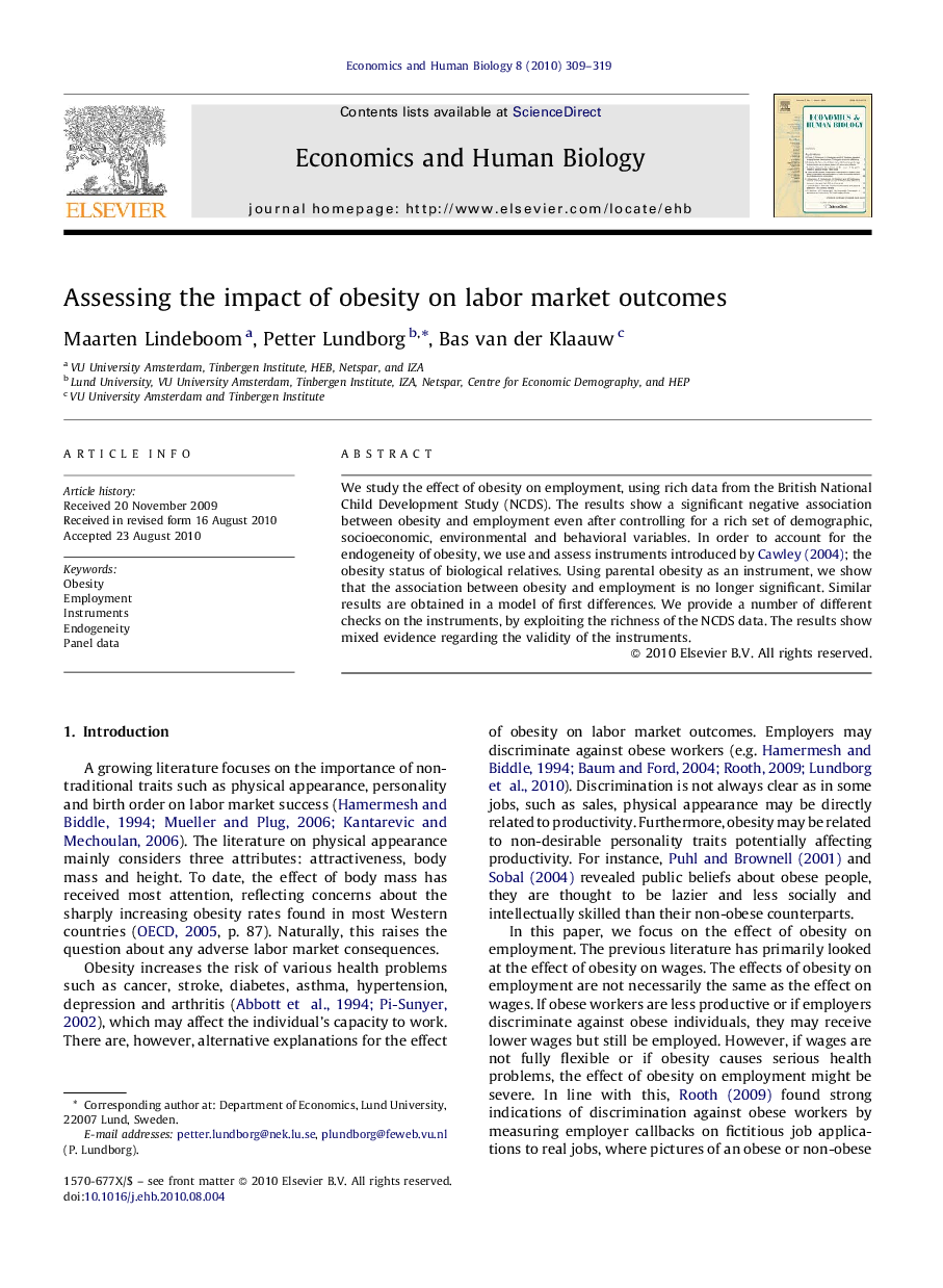 Assessing the impact of obesity on labor market outcomes